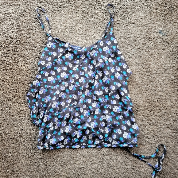American Eagle Black Blue Flower Tank Woman's Large - Picture 2 of 7